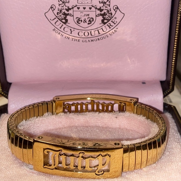 RARE Y2K NEW JUICY COUTURE GOLD ID NAMEPLATE BRACELET STRETCH BANGLE